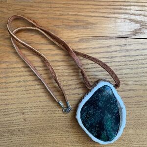 Large handmade antler necklace turquoise magnesite stone